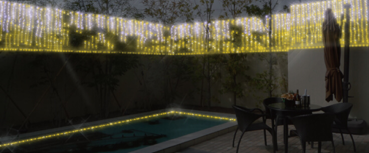 イルミネーション施工イメージ -点灯- 某結婚式場様プール付きの中庭