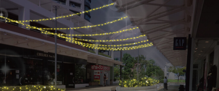 イルミネーション施工イメージ -点灯- 某ショッピングセンター様中央通りの反対側